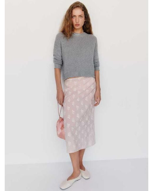 Reformation Gray Cleo Cashmere Cropped Crew Sweater