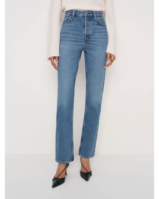 Reformation Blue Cynthia High Rise Straight Jeans Denim
