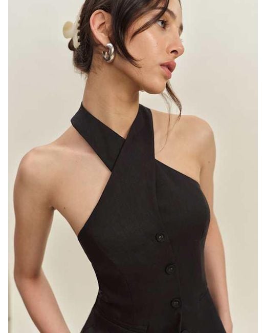 Reformation Black Tate Linen Top