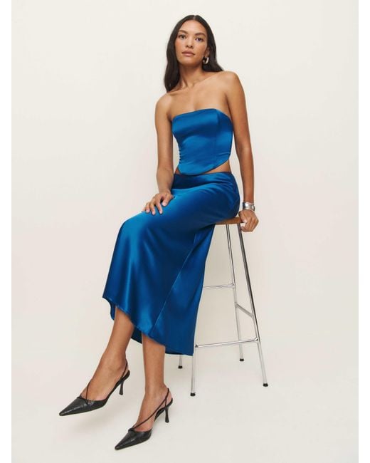 Reformation Blue Zia Satin Two Piece 4