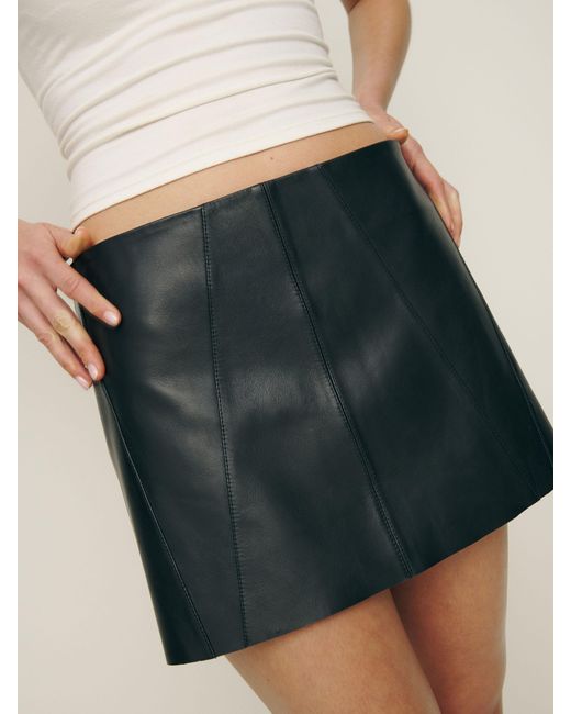 Reformation Black Veda Nolita Low Waist Leather Skirt