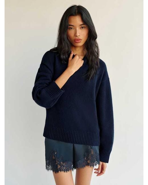 Reformation Blue Cove Cashmere Oversized Crew Sweater