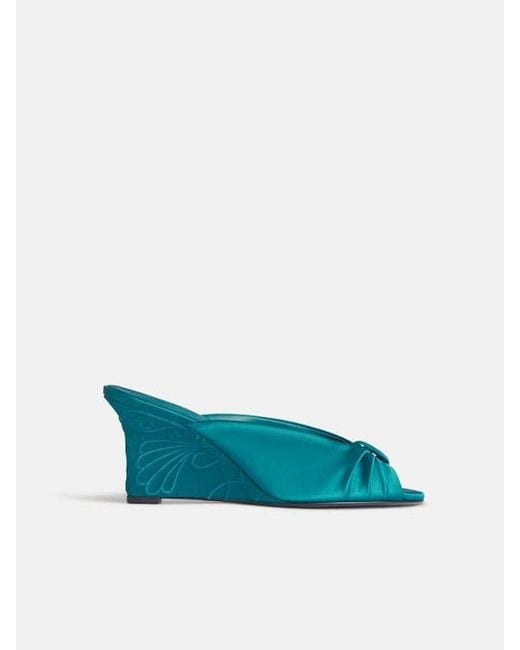 Reformation Blue Enya Satin Wedge Sandal 5