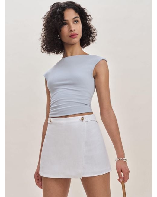 Reformation White Clover Linen Micro Skort