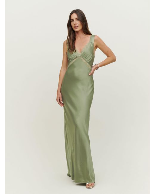 Reformation Green Chania Silk Dress