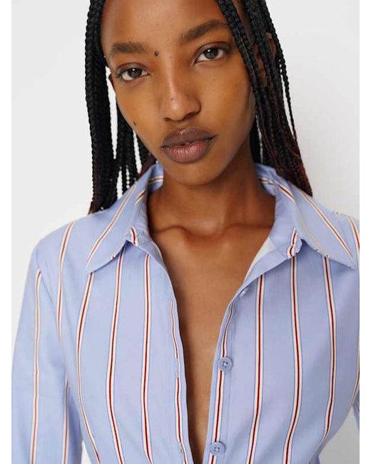 Reformation Blue Raya Fitted Shirt Baby Stripe 0