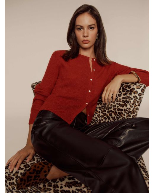 Reformation Red Cece Alpaca Ribbed Cardigan