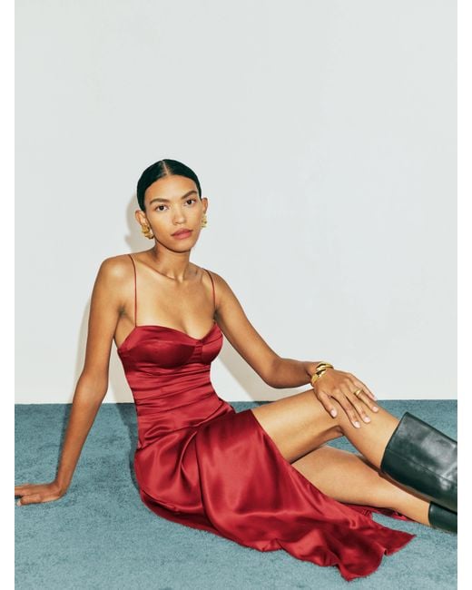 Reformation Red Marguerite Silk Dress
