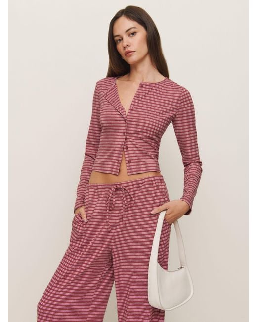 Reformation Pink Ari Pointelle Knit Cardigan