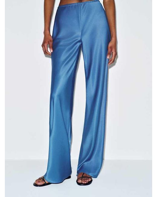 Reformation Blue Gale Satin Mid Rise Bias Pant