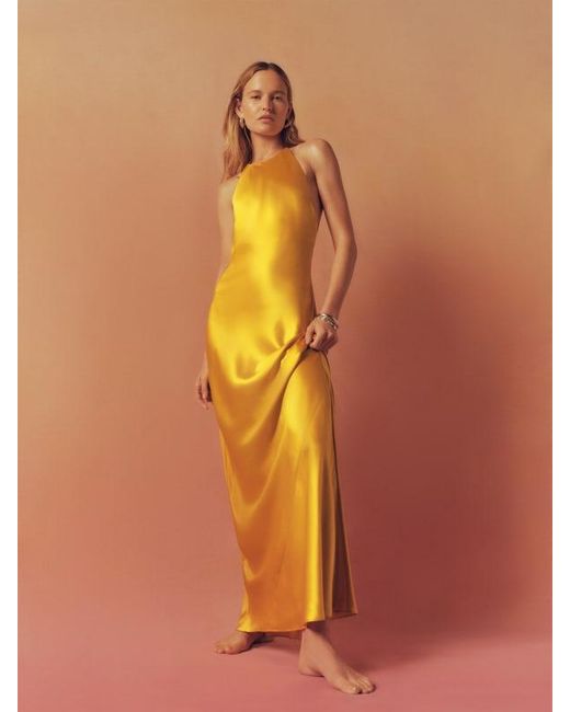 reformation jeany silk dress yellow Reformation Jeany Silk Dress in Orange