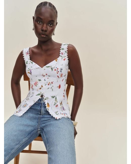Reformation Blue Viola Linen Top