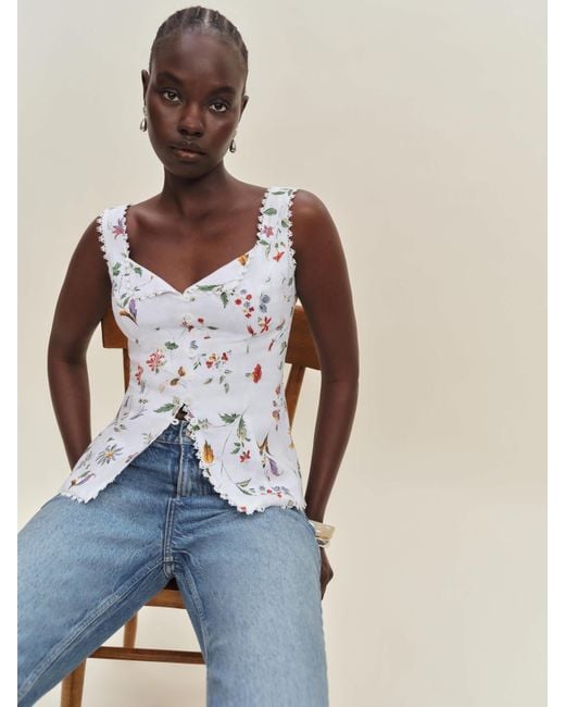 Reformation Blue Viola Linen Top 8