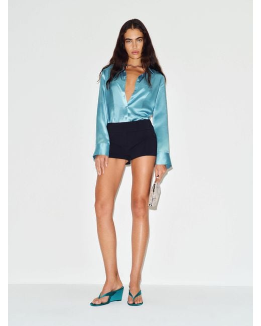 Reformation Blue Raya Fitted Silk Shirt