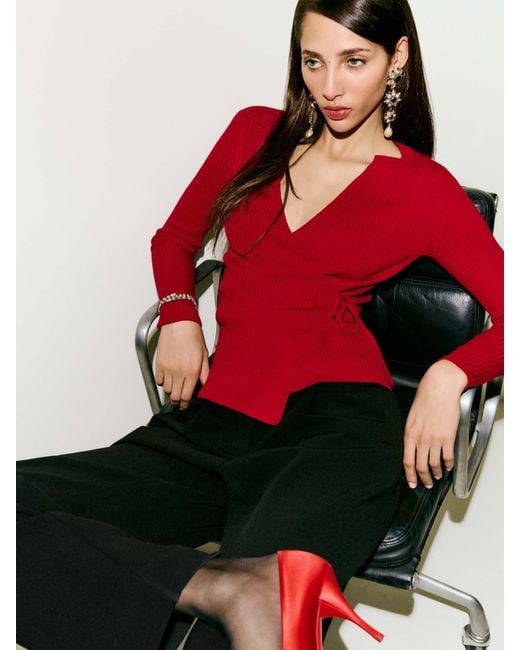 Reformation Red Caroline Regenerative Merino Wrap Sweater