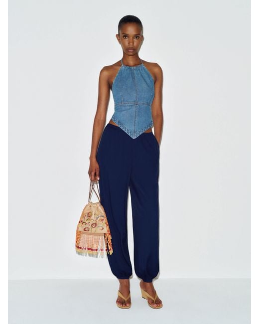 Reformation Blue Dana Denim Halter Top