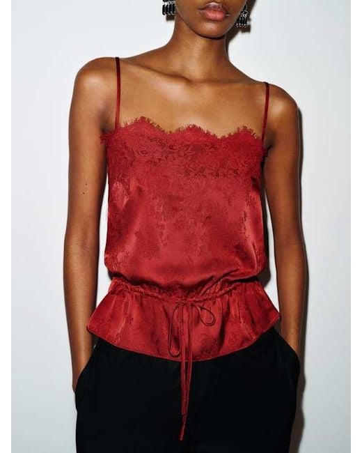 Reformation Red Silvia Silk Top 0