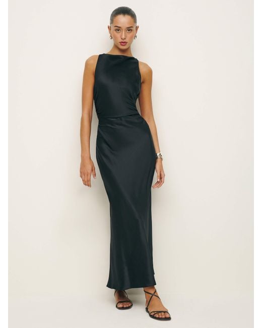 Reformation Black Casette Silk Dress