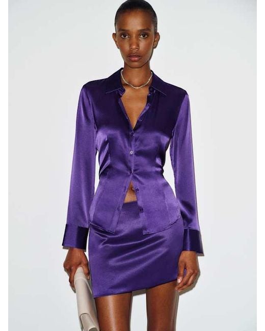 Reformation Purple Carla Low Waist Satin Skirt 0