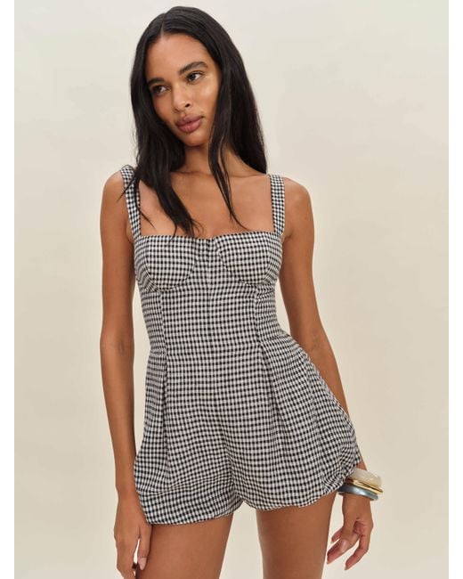 Reformation Gray Lydia Linen Romper 0