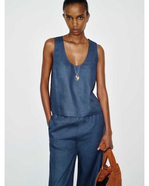 Reformation Blue Lenora Linen Two Piece