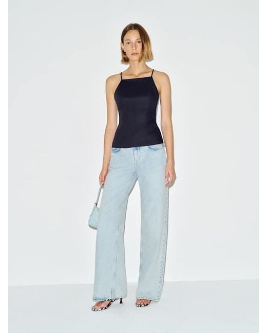 Reformation Blue Finley Linen Top