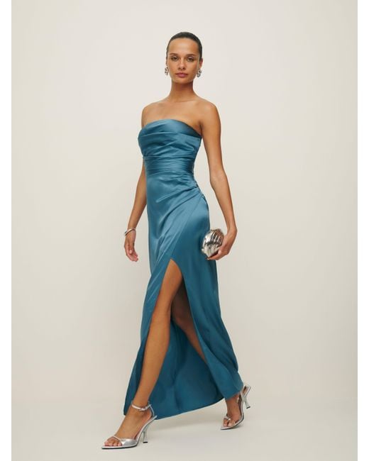 Reformation Blue Barrow Silk Dress