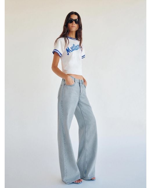 Reformation Blue Cary Low Rise Slouchy Wide Leg Jeans Denim