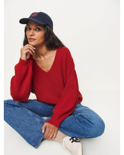 Reformation Red Ellery Cashmere Blend Oversized V-Neck Sweater