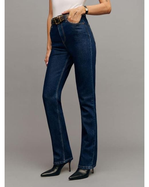 Reformation Blue Jax Stretch High Rise Straight Jeans