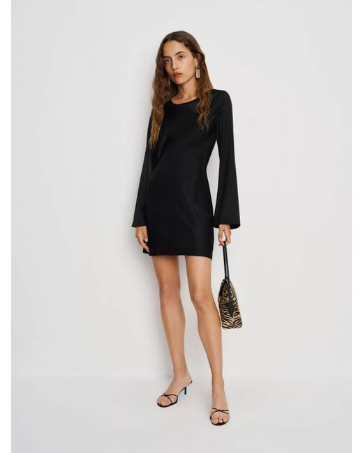 Reformation Black Pike Satin Dress