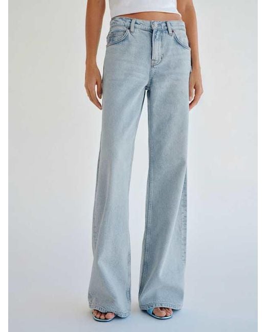 Reformation Blue Cary Low Rise Slouchy Wide Leg Jeans Denim