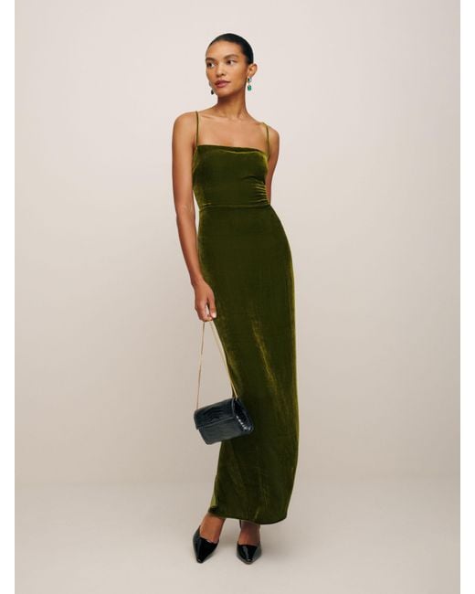 Reformation Petites Frankie Velvet Dress in Green | Lyst