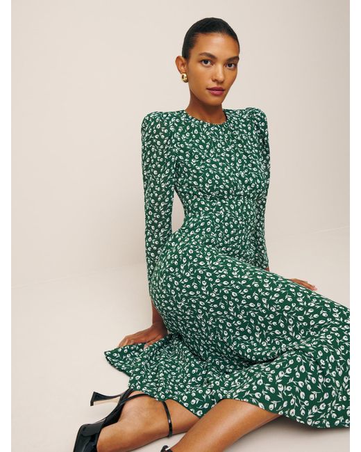 reformation green long sleeve dress Reformation Lysander Dress in Green