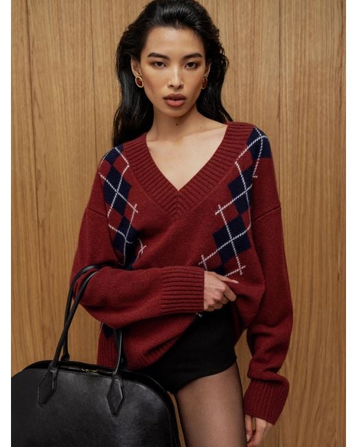 Reformation Red Jadey Cashmere Oversized V-Neck Sweater
