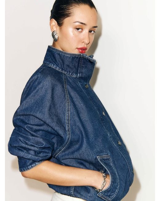 Reformation Blue Mette Lived-In Denim Bomber Jacket