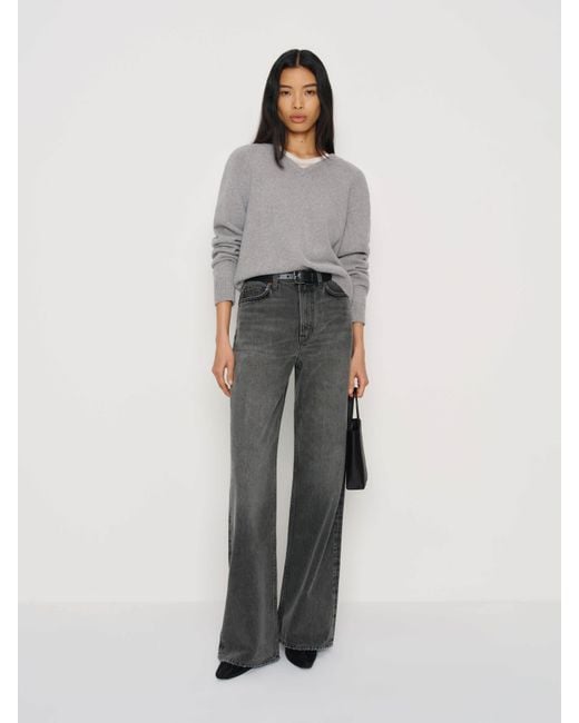 Reformation White Cary High Rise Slouchy Wide Leg Jeans Denim