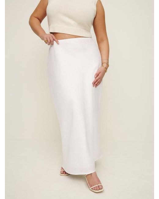 Reformation White Layla Linen Skirt Es