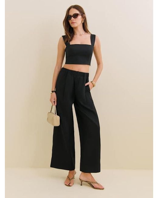 Reformation Black Jasmine Linen Top