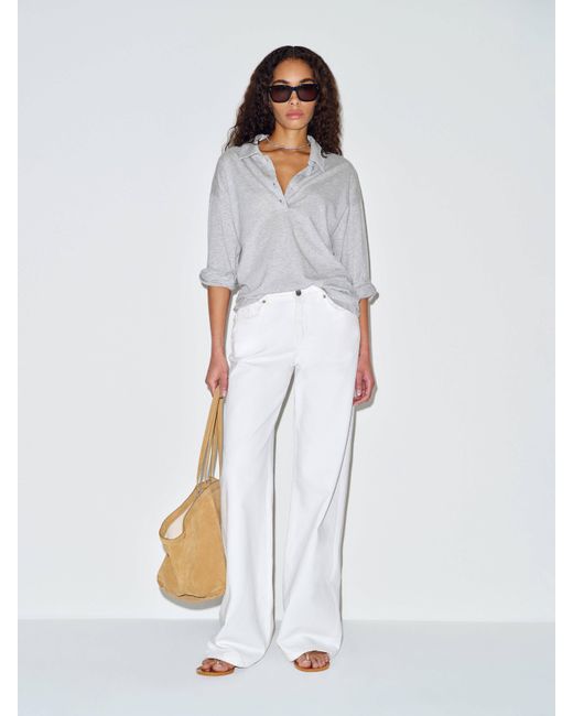 Reformation White Mellen Polo Knit Top Heather