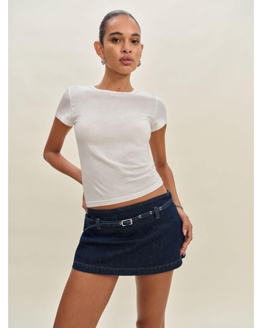 Reformation Blue Khloe Low Rise Denim Skort 6