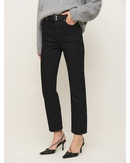 Reformation Black Cynthia High Rise Straight Cropped Jeans