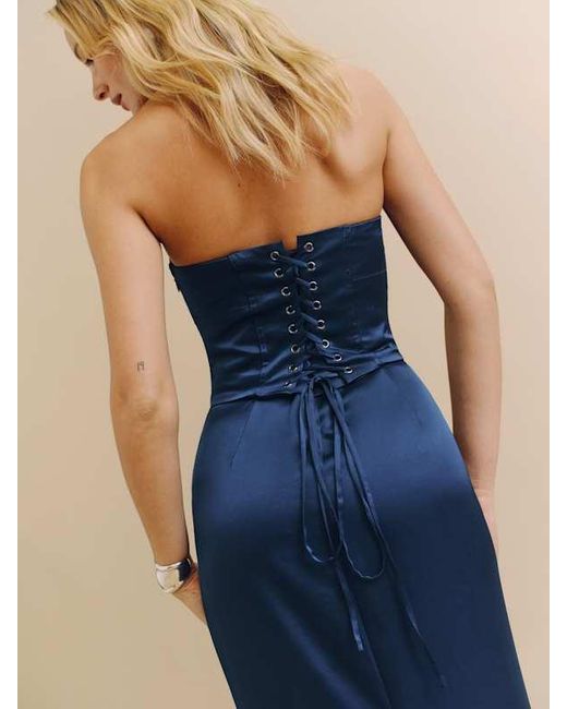 Reformation Ariyah Satin Dress in Blue | Lyst