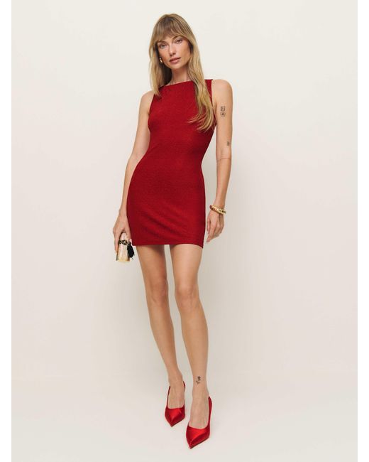Reformation Red Nataly Knit Dress Sparkle