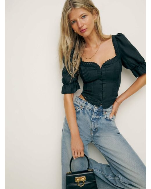Reformation Red Simmie Linen Top
