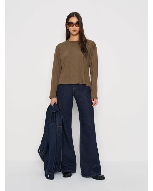 Reformation Blue Liam Long Sleeve Oversized T-Shirt