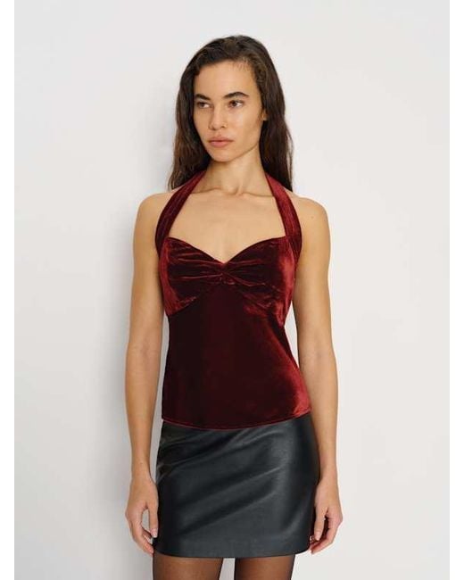 Reformation Red Lola Velvet Top 0