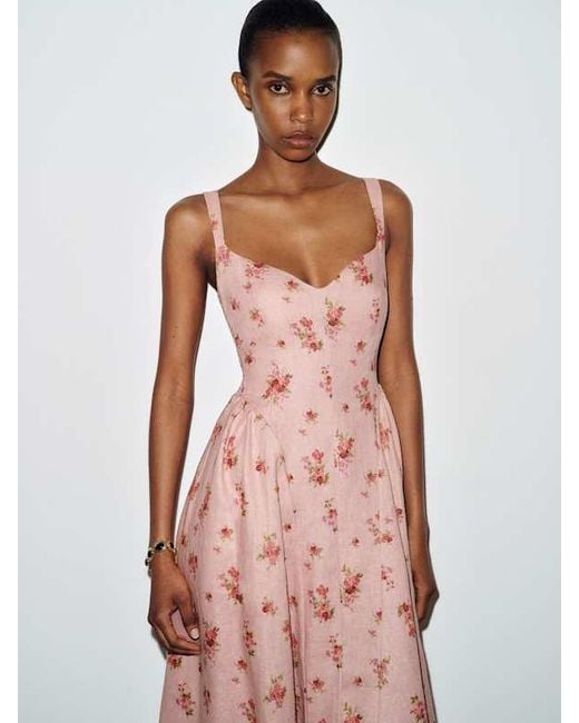 Reformation Pink Birdie Linen Dress 0
