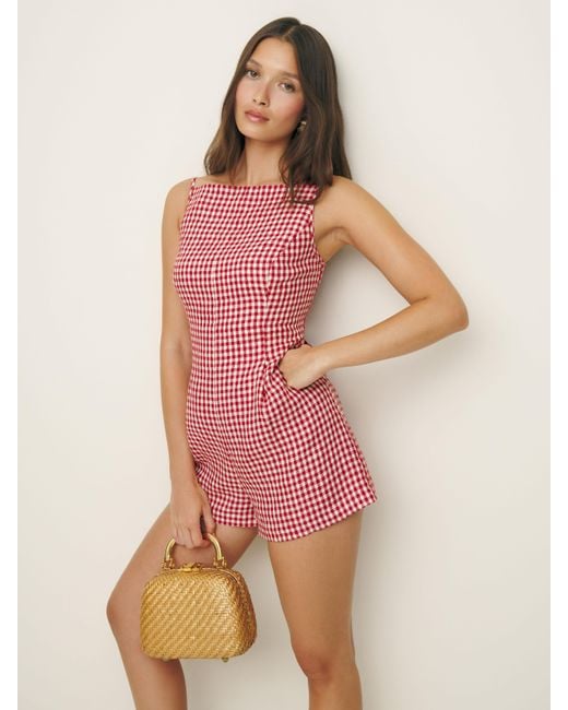 Reformation Pink Ciara Linen Romper