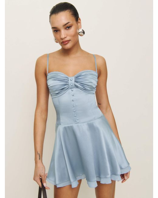Reformation Blue Ursula Silk Dress 6